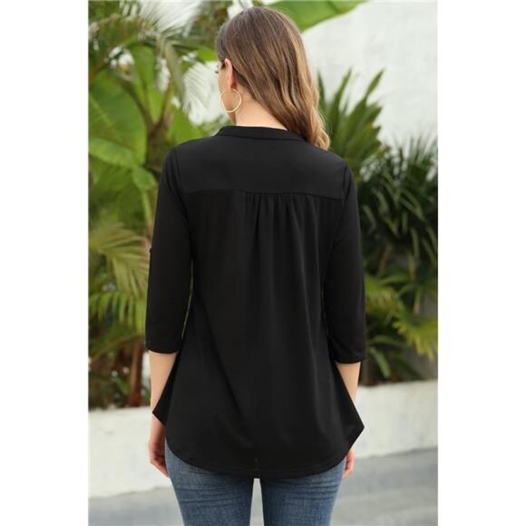 Women's Dressy Casual Tops - 3/4 Sleeve V-Neck Chiffon Work Blouses - Picture 5 of 7